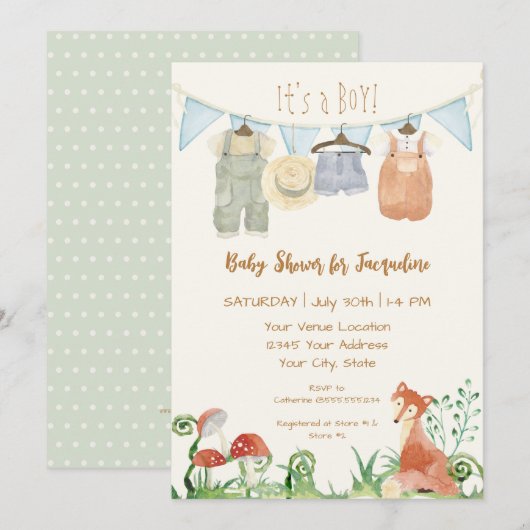 Katoenen wasgoed Baby shower Kaart (Voorkant / Achterkant)