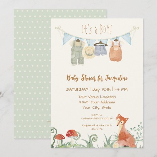 Katoenen wasgoed Baby shower Kaart (Voorkant / Achterkant)