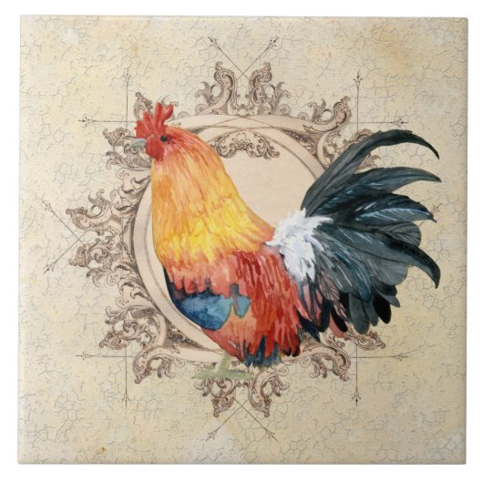  katoenhoudend Rustic Rooster Kitchen Decor Tegeltje (Voorkant)