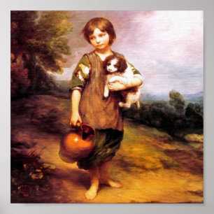 Katoenmeisje met hond en Pitcher Poster