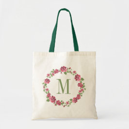 Katoenstijl Floral roze rozen, groot monogram Tote Bag