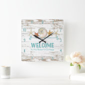 Katoenstijl Welkomstbord Wooden Beach Vierkante Klok (Huis)