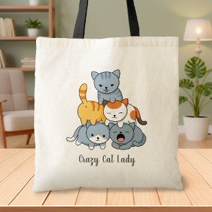 Katpiramide - Groep katten, gekke kattenvrouw kleu Tote Bag