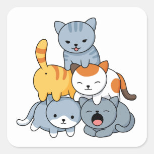 Katpiramide - Groep Katten Vierkante Sticker