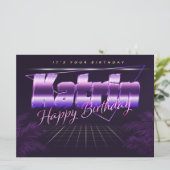 Katrin prénom carte rétro lilas anniversaire (Debout devant)