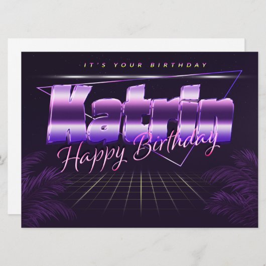 Katrin prénom carte rétro lilas anniversaire (Devant / Derrière)