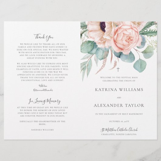 Katrina Boho katholieke Wedding Mass Programma (Voorkant)