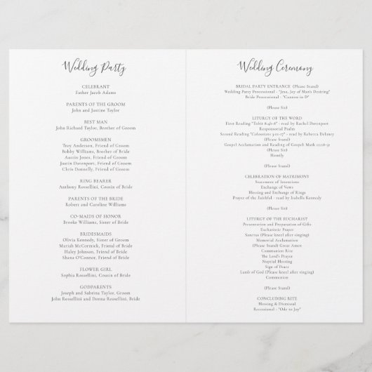 Katrina Boho Programme de Masse Mariage catholique (Dos)