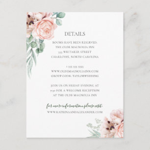 Katrina Pink Floral Wedding Guest Details Informatiekaartje