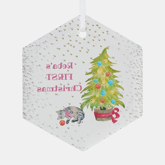 Kat's eerste kerstglazen versiering glas ornament (Achterkant)