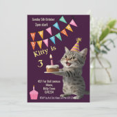 Kat's verjaardagsfeestje kitten viering Uitnodigin Kaart (Staand voorkant)