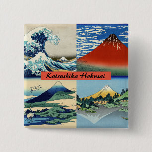 Katsushika Hokusai - 36 Uitzichten van de berg Fuj Vierkante Button 5,1 Cm