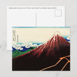 Katsushika Hokusai - Bliksem onder de top Briefkaart