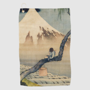 Katsushika Hokusai - Boy Kijkend de Fuji Golfhanddoek