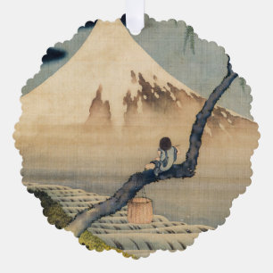 Katsushika Hokusai - Boy Kijkend de Fuji Ornament Kaart