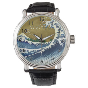 Katsushika Hokusai - Colored Big Wave Horloge