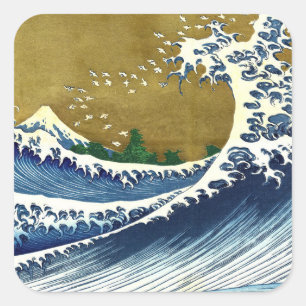 Katsushika Hokusai - Colored Big Wave Vierkante Sticker