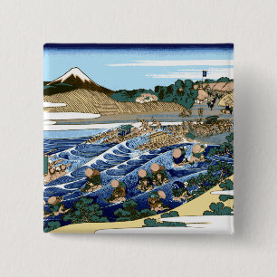 Katsushika Hokusai De Fuji is gezien vanuit Kanaya Vierkante Button 5,1 Cm