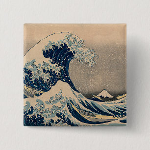 Katsushika Hokusai. De Grote Golf van Kanagawa Vierkante Button 5,1 Cm
