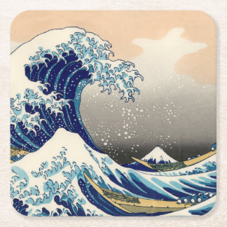 KATSUSHIKA HOKUSAI - De grote golf van Kanagawa Vierkante Kartonnen Onderzetter