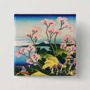 Katsushika Hokusai - Gotenyama, Tokaido, Shinagawa Vierkante Button 5,1 Cm