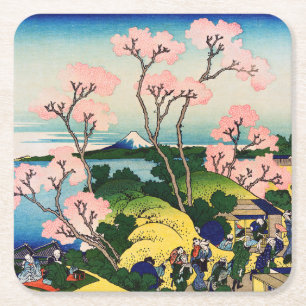 Katsushika Hokusai - Gotenyama, Tokaido, Shinagawa Vierkante Kartonnen Onderzetter