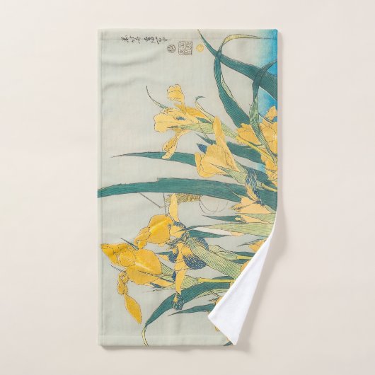 Katsushika Hokusai - Grasshopper en Iris Bad Handdoek (Handdoek)