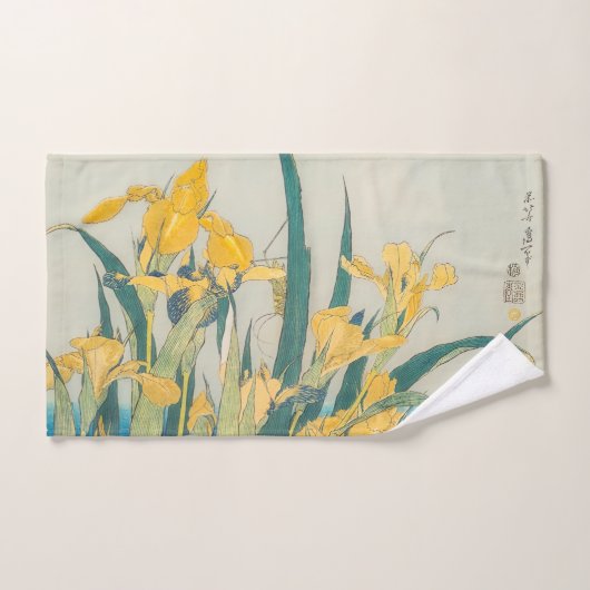 Katsushika Hokusai - Grasshopper en Iris Bad Handdoek (Handdoek)