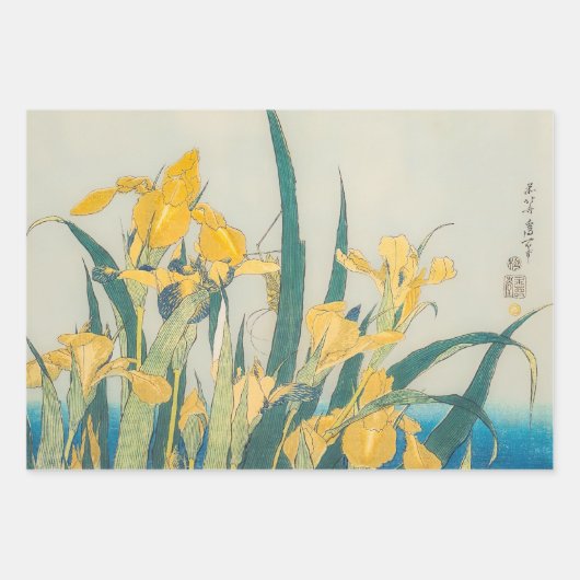 Katsushika Hokusai - Grasshopper en Iris Inpakpapier Vel (Voorkant)
