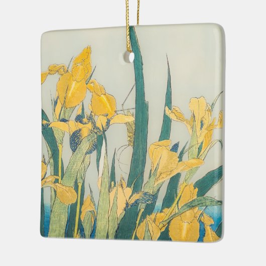 Katsushika Hokusai - Grasshopper en Iris Keramisch Ornament (Links)