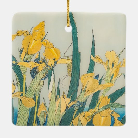 Katsushika Hokusai - Grasshopper en Iris Keramisch Ornament (Achterkant)