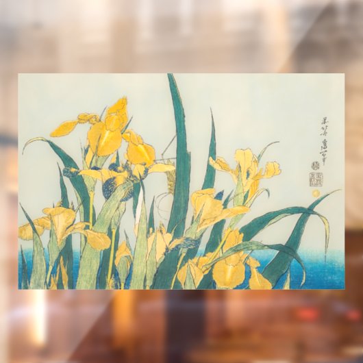 Katsushika Hokusai - Grasshopper en Iris Raamsticker (Vel 2)