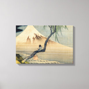 Katsushika Hokusai - Jongen bekijkt Fuji Canvas Afdruk