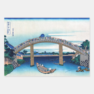 Katsushika Hokusai - onder Mannen Bridge, Fukagawa Inpakpapier Vel