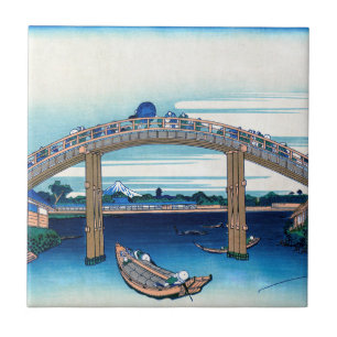 Katsushika Hokusai - onder Mannen Bridge, Fukagawa Tegeltje