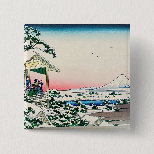 Katsushika Hokusai - Tea house te Koishikawa Vierkante Button 5,1 Cm (Voorkant)