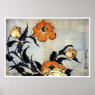 Katsushika Hokusai Ukiyo-e Woodcut Print - Poppies