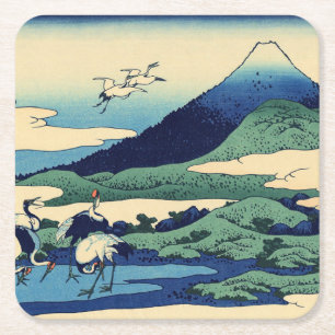 Katsushika Hokusai - Umegawa in de provincie Sagam Vierkante Kartonnen Onderzetter