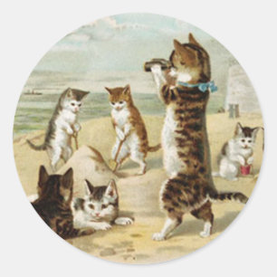 Katten aan het strand - Helena Maguire Ronde Sticker
