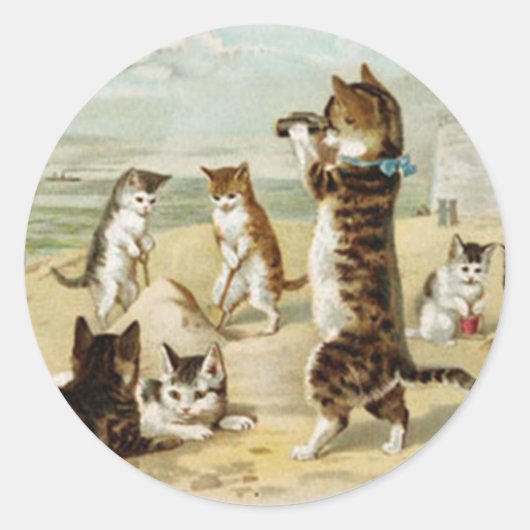 Katten aan het strand - Helena Maguire Ronde Sticker (Voorkant)