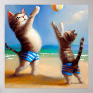 Katten aan het strand poster