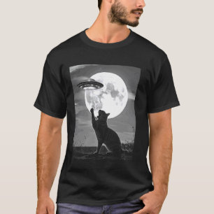 Katten Alien UFO Grappige Kat Silhouet Vliegende S T-shirt