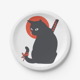 Katten als Warrior Samurai - Kies achtergrondkleur Papieren Bordje