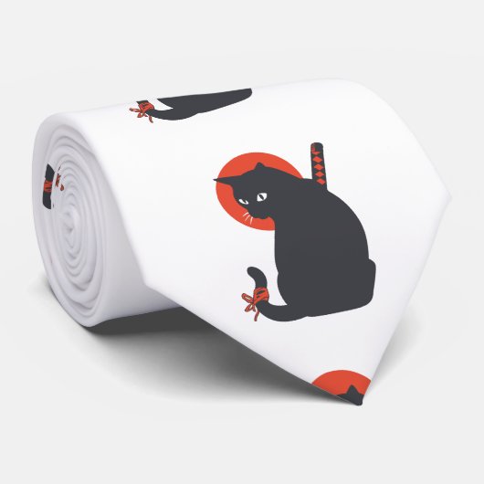 Katten als Warrior Samurai - Kies achtergrondkleur Stropdas (Opgerold)