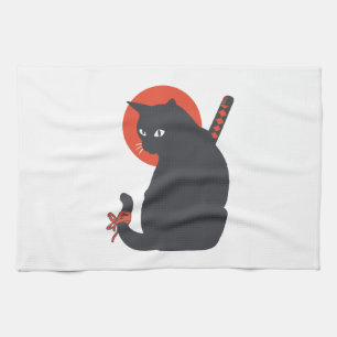 Katten als Warrior Samurai - Kies achtergrondkleur Theedoek