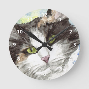 Katten aquarel wandklokken ronde klok