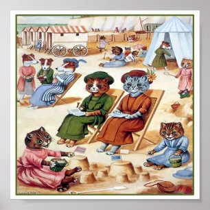 Katten bij de strand van Louis Wain Poster