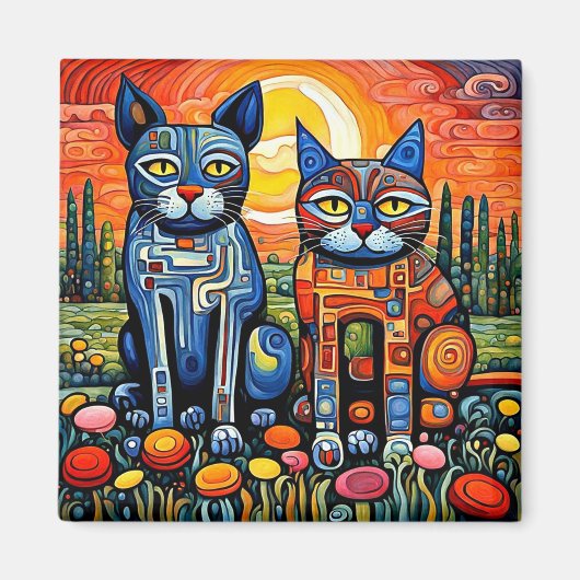Katten bij zonsondergang 1 magneet (Voorkant)