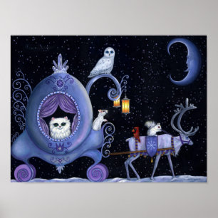 Katten Blauwe Koets Winter Sneeuwuil Witte Hert Sc Poster