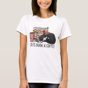 Katten boek en koffie t-shirt
